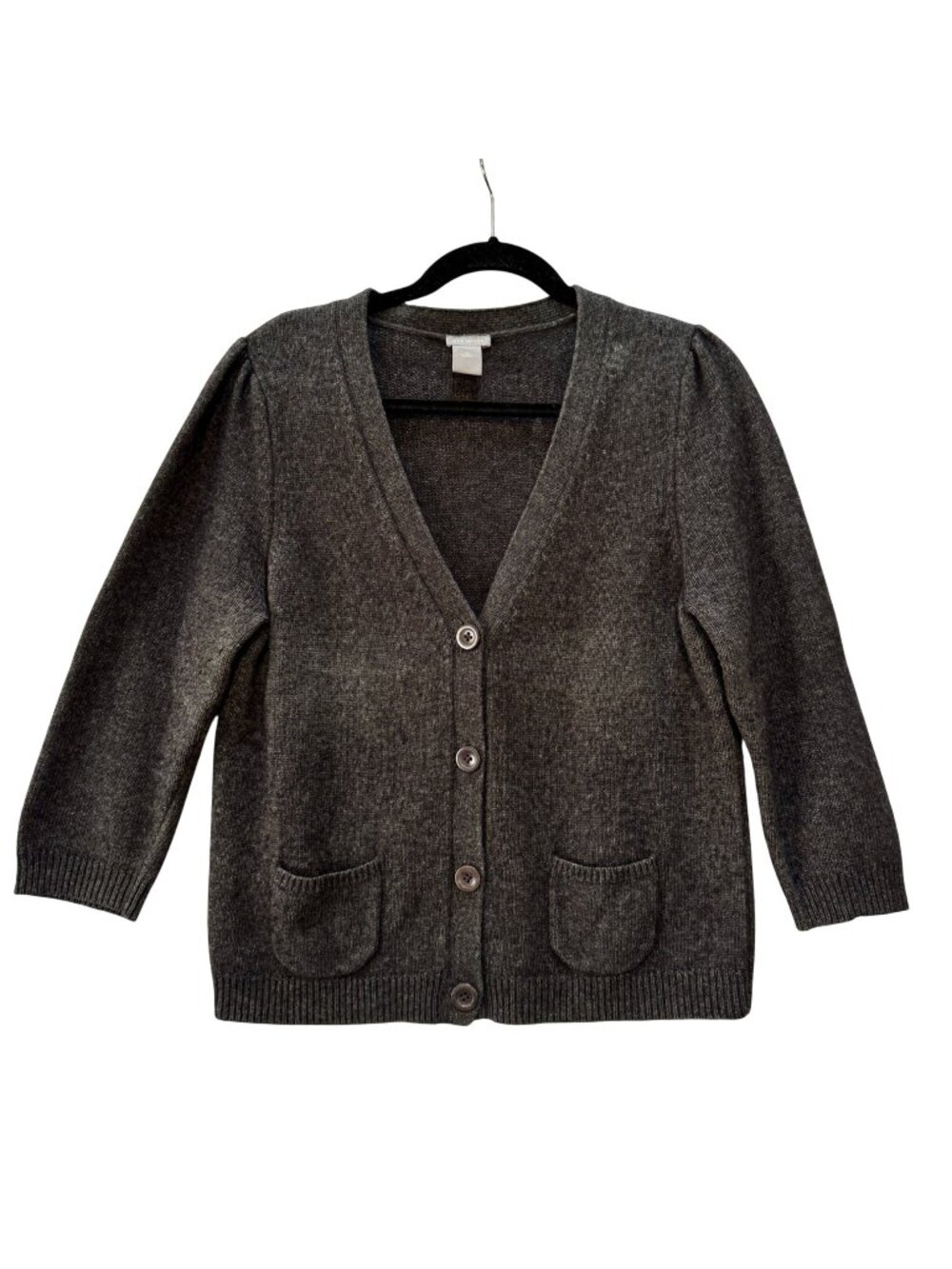 Vintage Ann Taylor XL Wool Cashmere Angora Cardigan Gray Puffy Shoulders Luxury